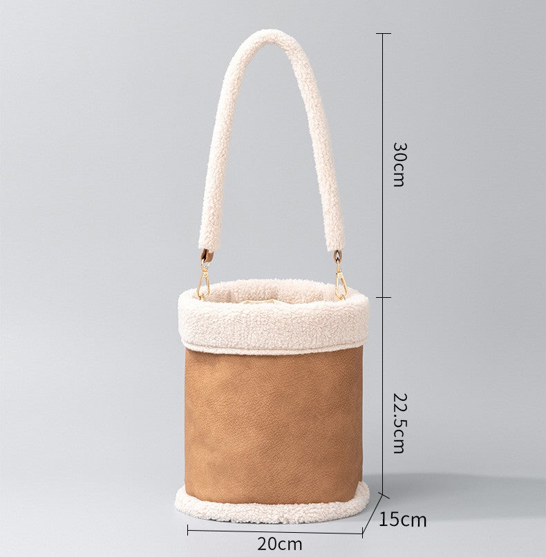 Shearling Trim Suede Look Shoulder Bag - view 2