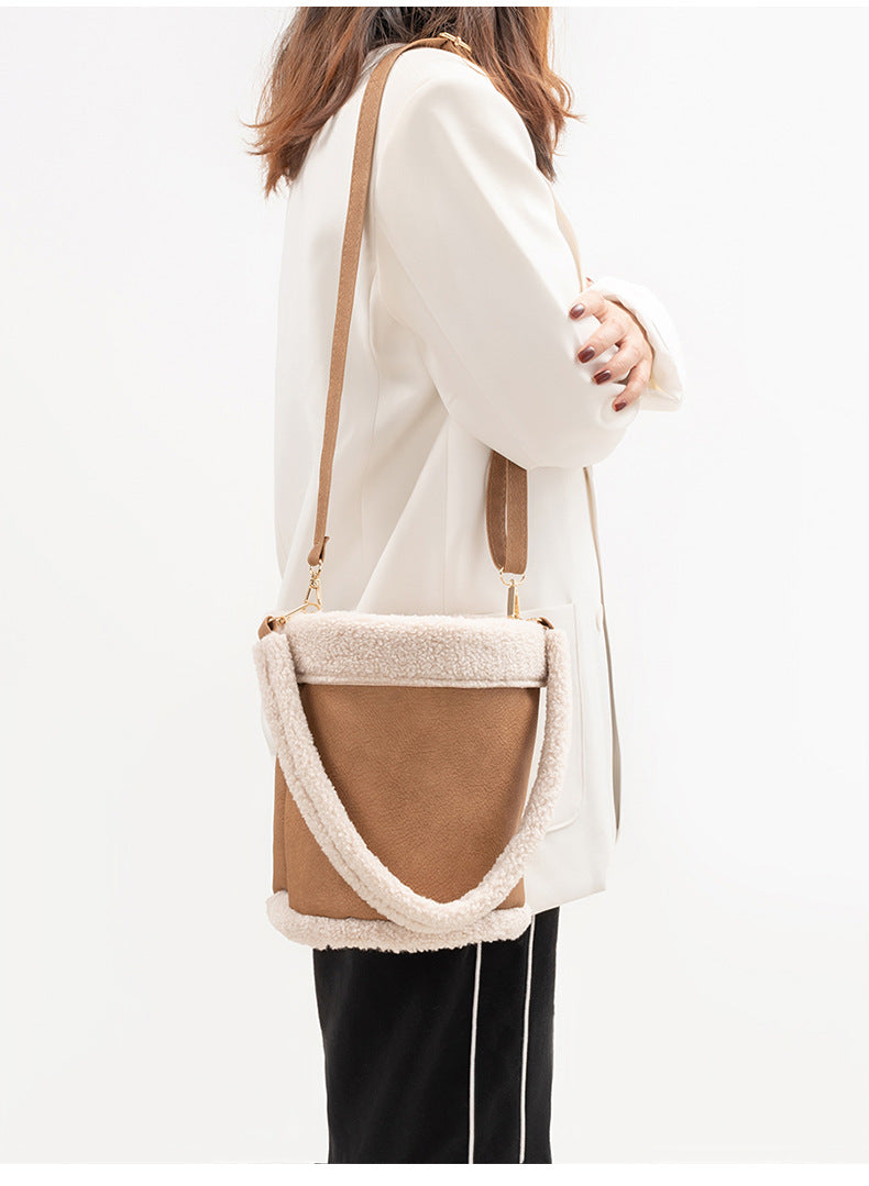 Shearling Trim Suede Look Shoulder Bag - view 3