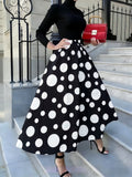 Polka Dot Full Sweep Maxi Skirt - Black