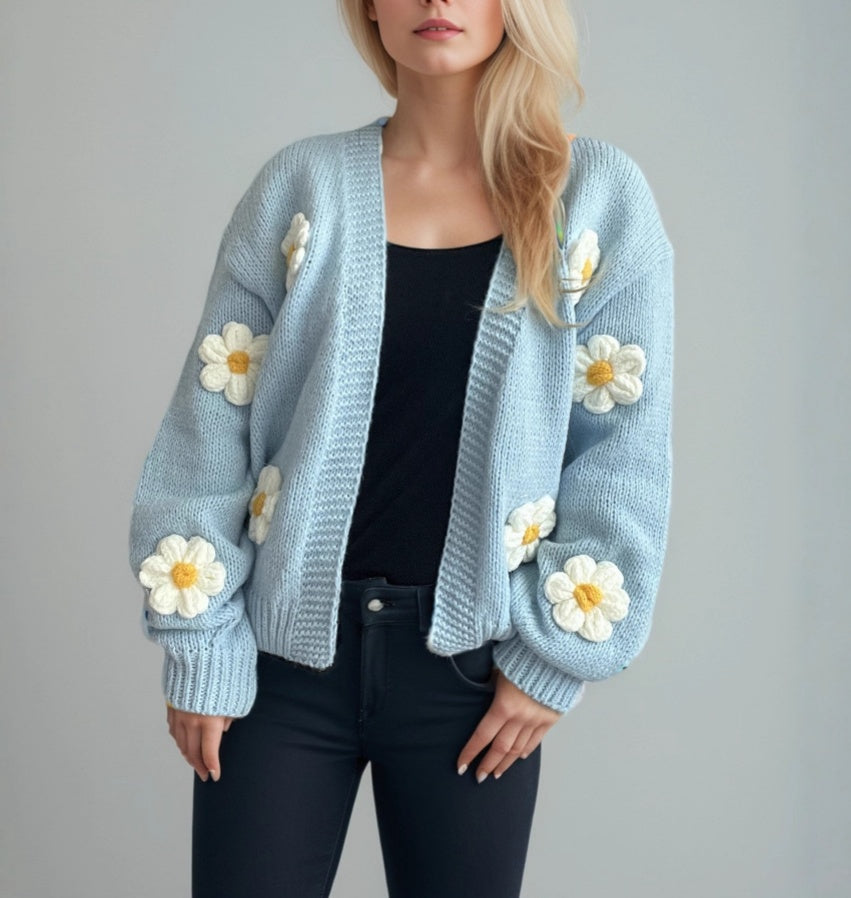Daisy Applique Oversized Chunky Knit Cardigan - view 2