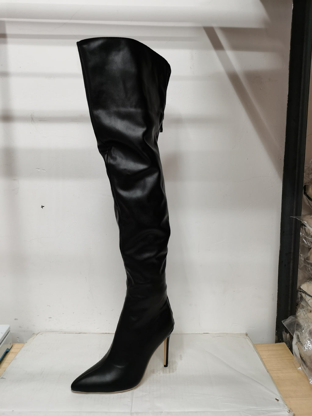 Slouchy Over the Knee Stiletto Boots - Black