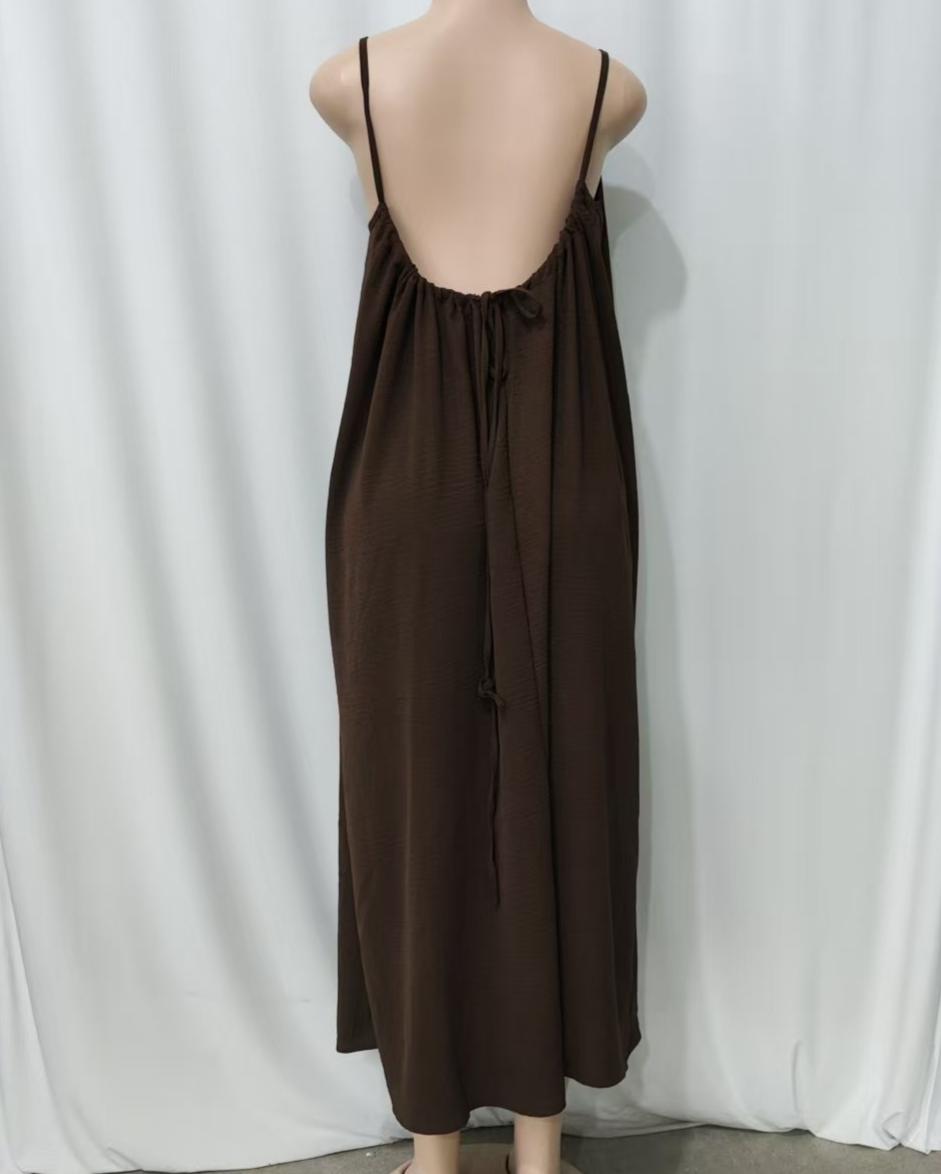 Relaxed Backless Cami Maxi Sundress - Coffee - 1