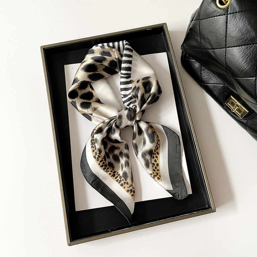 Mixed Animal Print Bandana Neck Scarf - Black