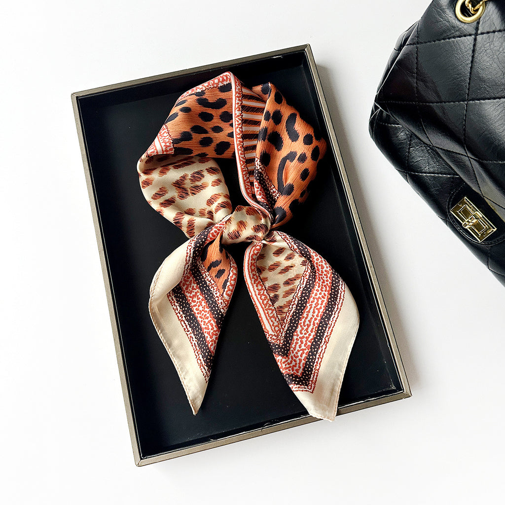 Mixed Animal Print Bandana Neck Scarf - Orange