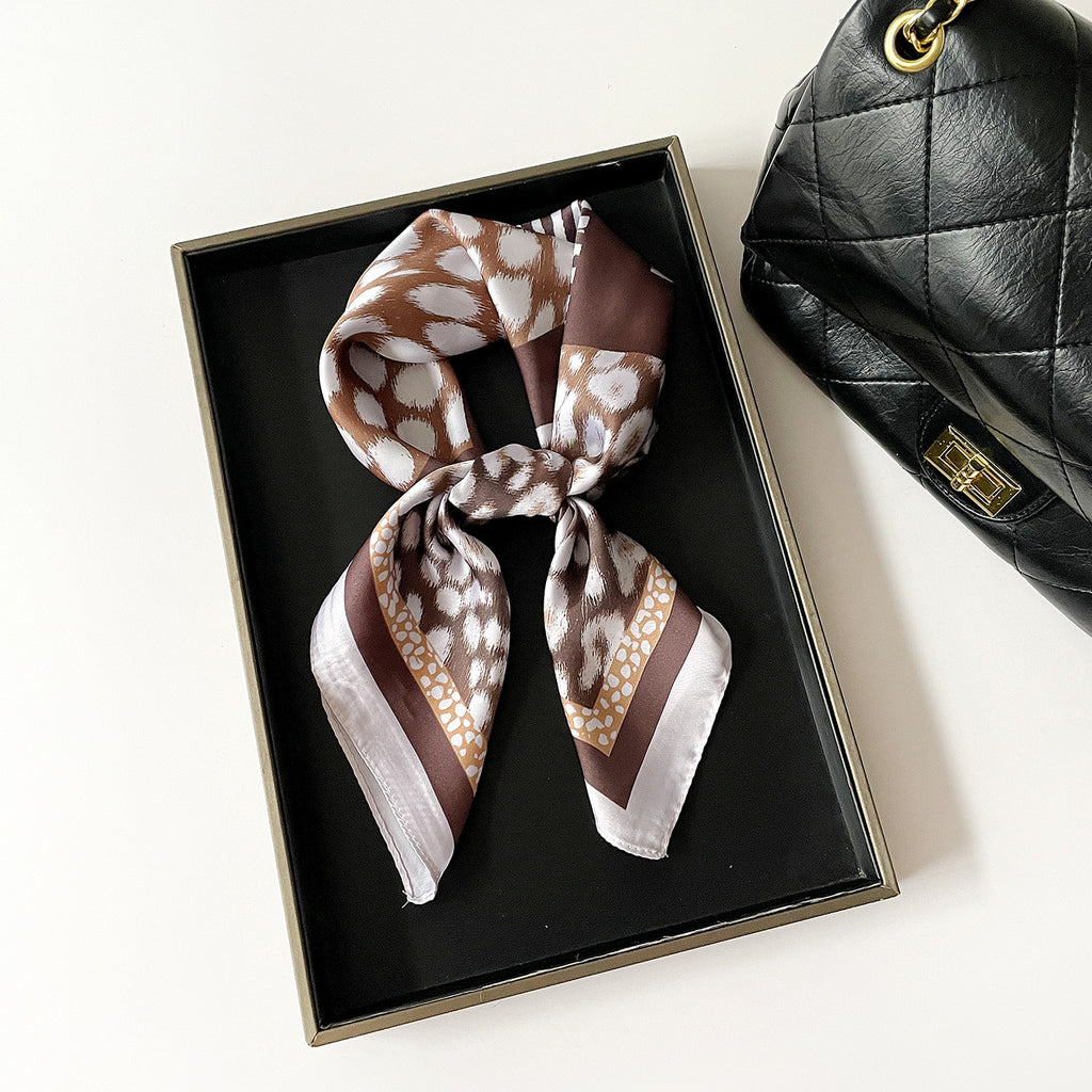 Mixed Animal Print Bandana Neck Scarf - White