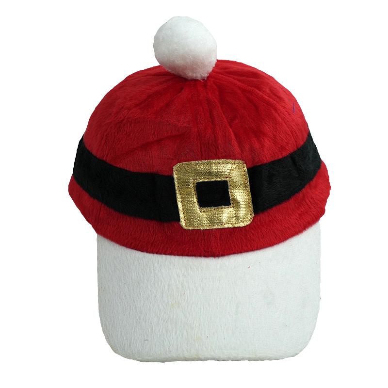 Santa Baseball Cap with Belt Buckle Band and Pom - Red