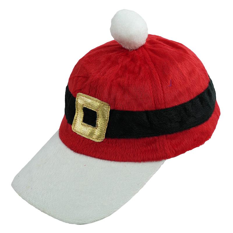 Santa Baseball Cap with Belt Buckle Band and Pom - Red - 1