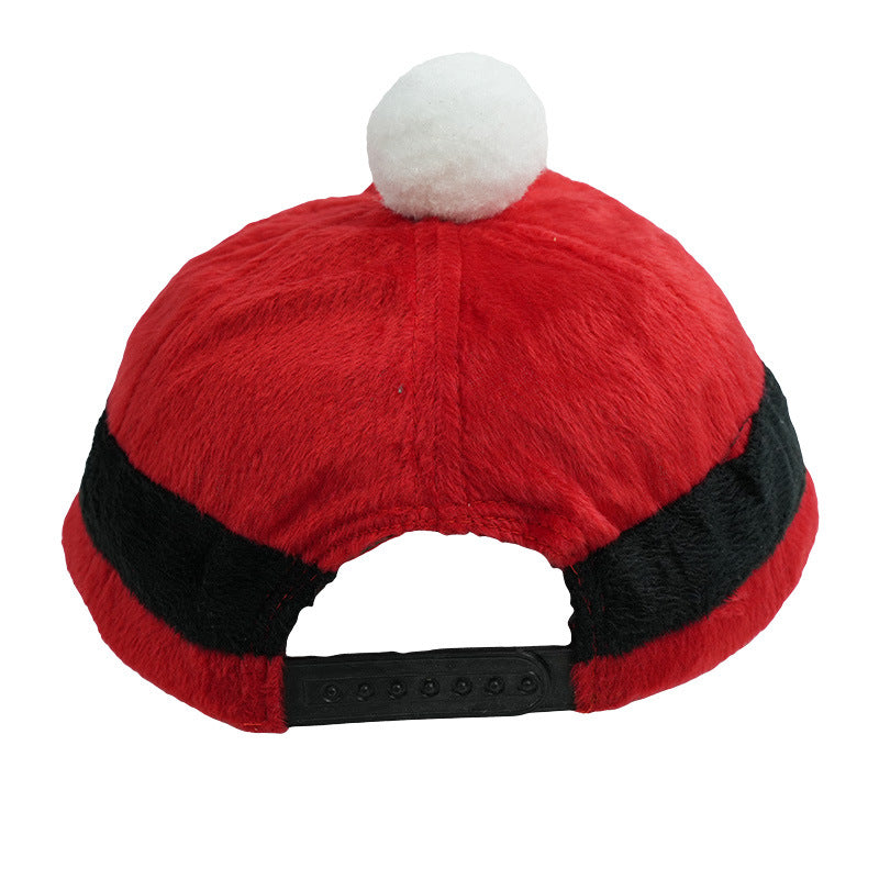 Santa Baseball Cap with Belt Buckle Band and Pom - Red - 3