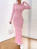 Hooded Bodycon Fishtail Maxi Dress - Pink