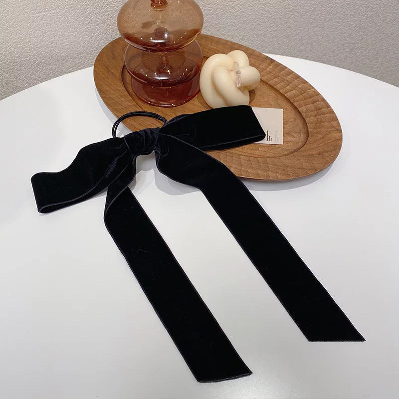 Velvet Bow Hair Tie With Long Tails - HairTie