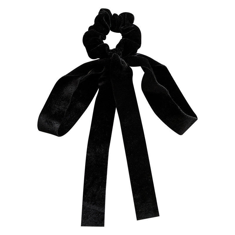 Velvet Bow Hair Tie With Long Tails - Scrunchie