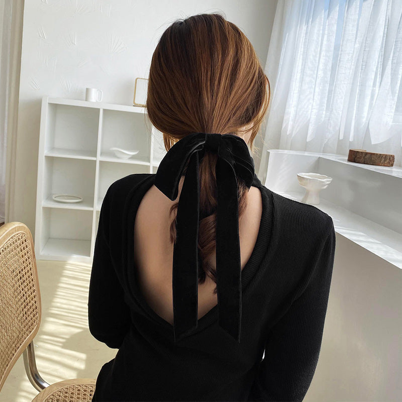 Velvet Bow Hair Tie With Long Tails - view 1