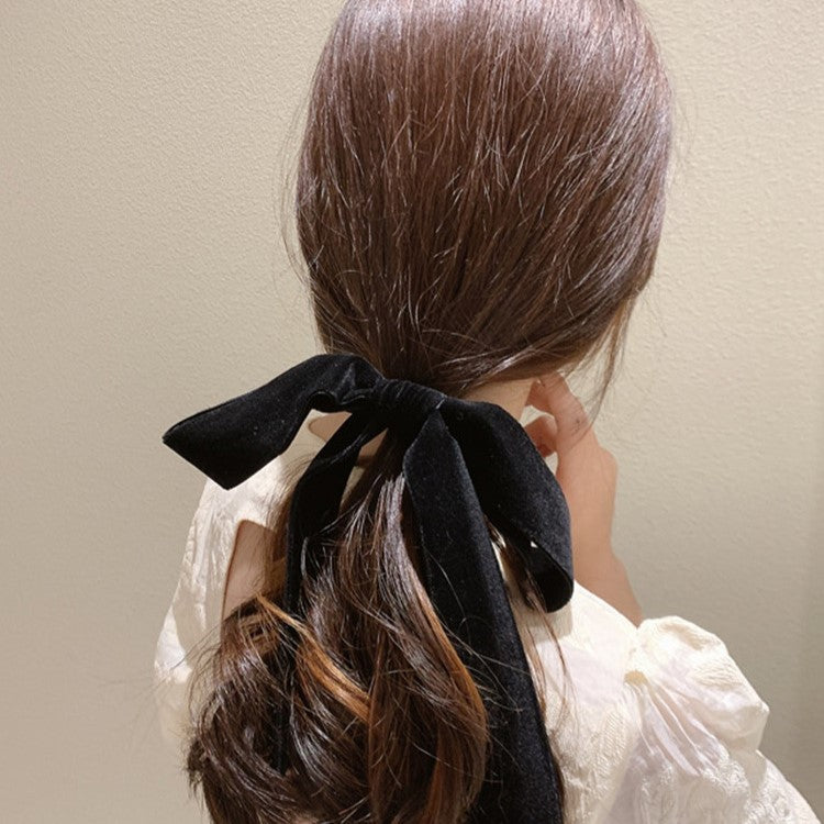 Velvet Bow Hair Tie With Long Tails - view 2