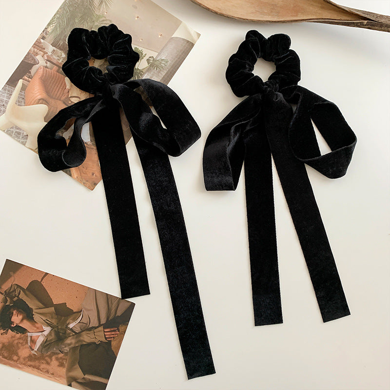 Velvet Bow Hair Tie With Long Tails - view 3