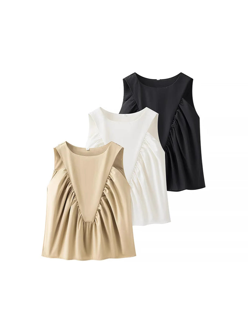 Pleated Sleeveless Swing Vest Top