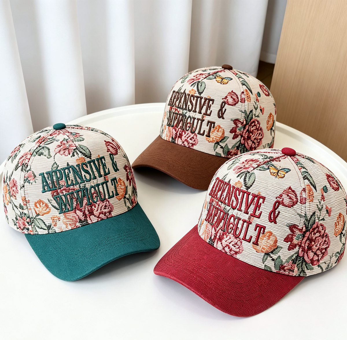 Embroidered Lettering Tapestry Baseball Cap Suede Bill - Brown - 1