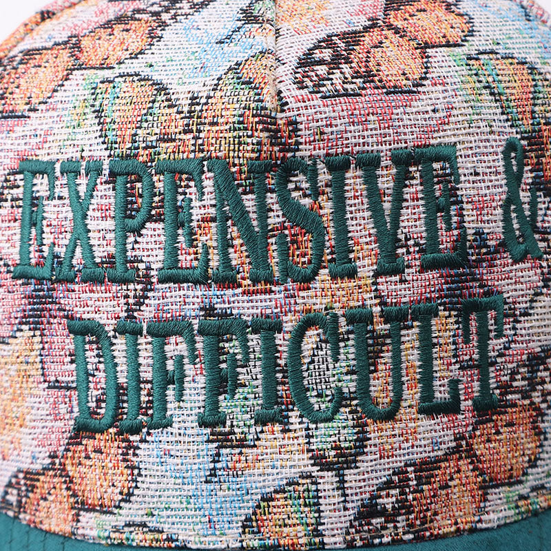Embroidered Lettering Tapestry Baseball Cap Suede Bill - FKhaki - 2