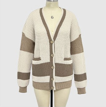 Colorblock Waffle Knit Grandpa Cardigan