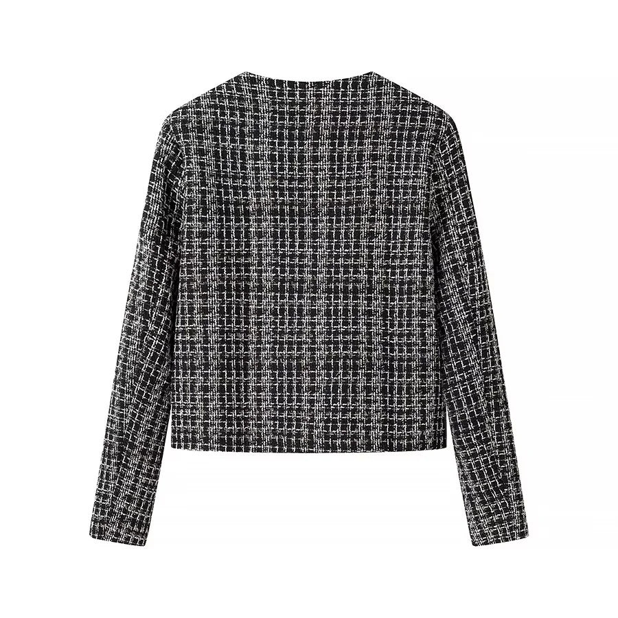Metallic Fleck Tweed Button Front Jacket - Black