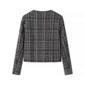 Metallic Fleck Tweed Button Front Jacket - Black