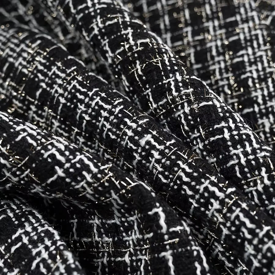 Metallic Fleck Tweed Button Front Jacket - Black - 3