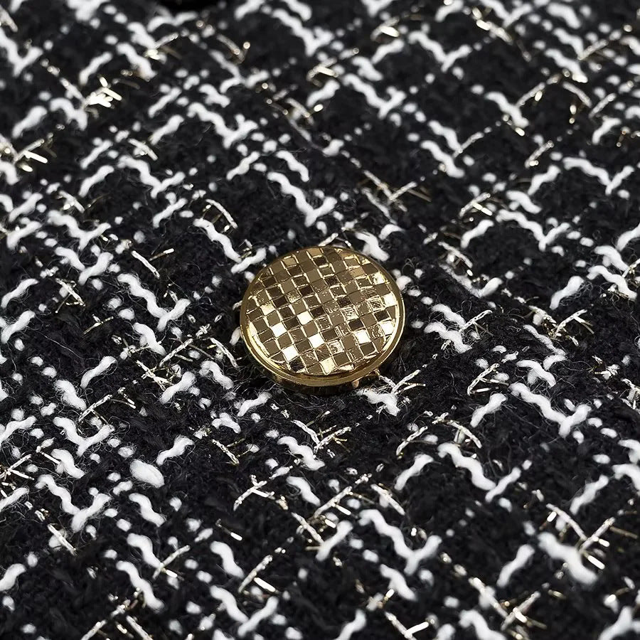 Metallic Fleck Tweed Button Front Jacket - Black - 4