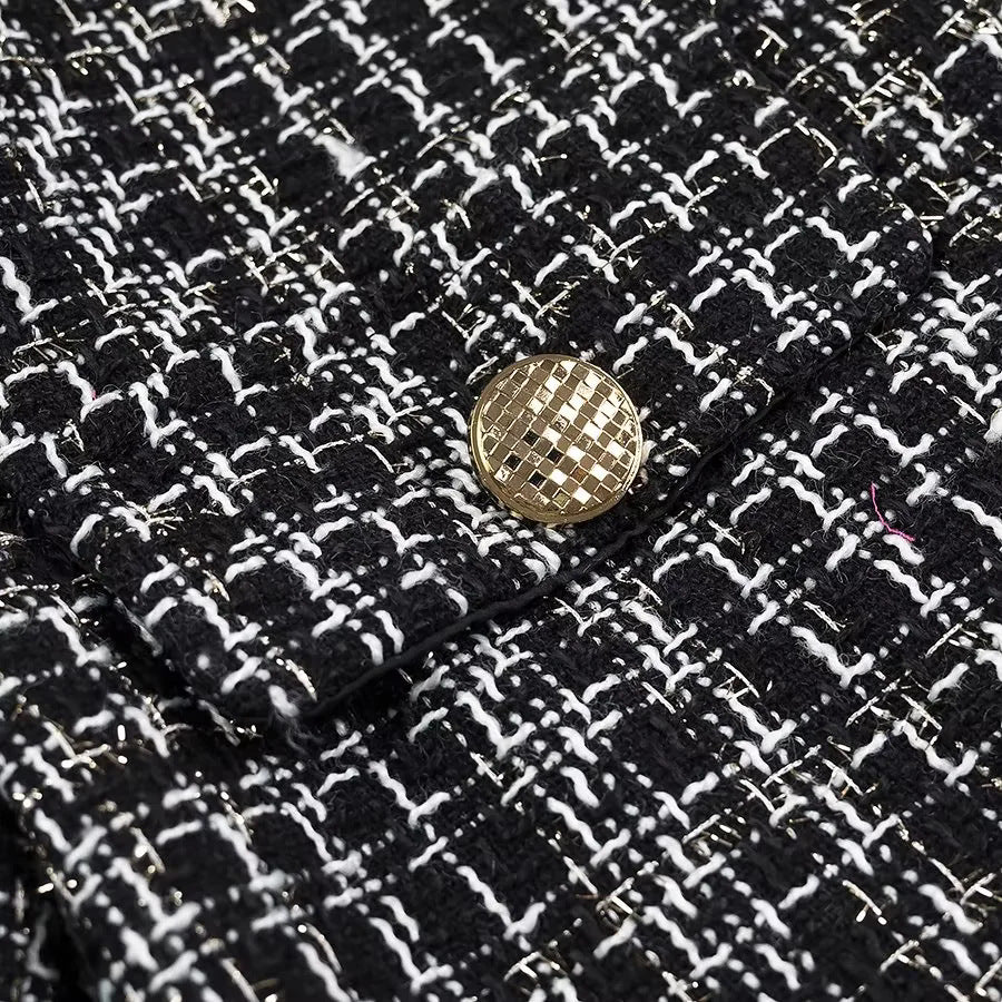 Metallic Fleck Tweed Button Front Jacket - Black - 5