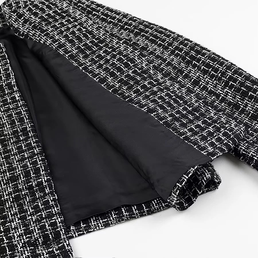 Metallic Fleck Tweed Button Front Jacket - Black - 6