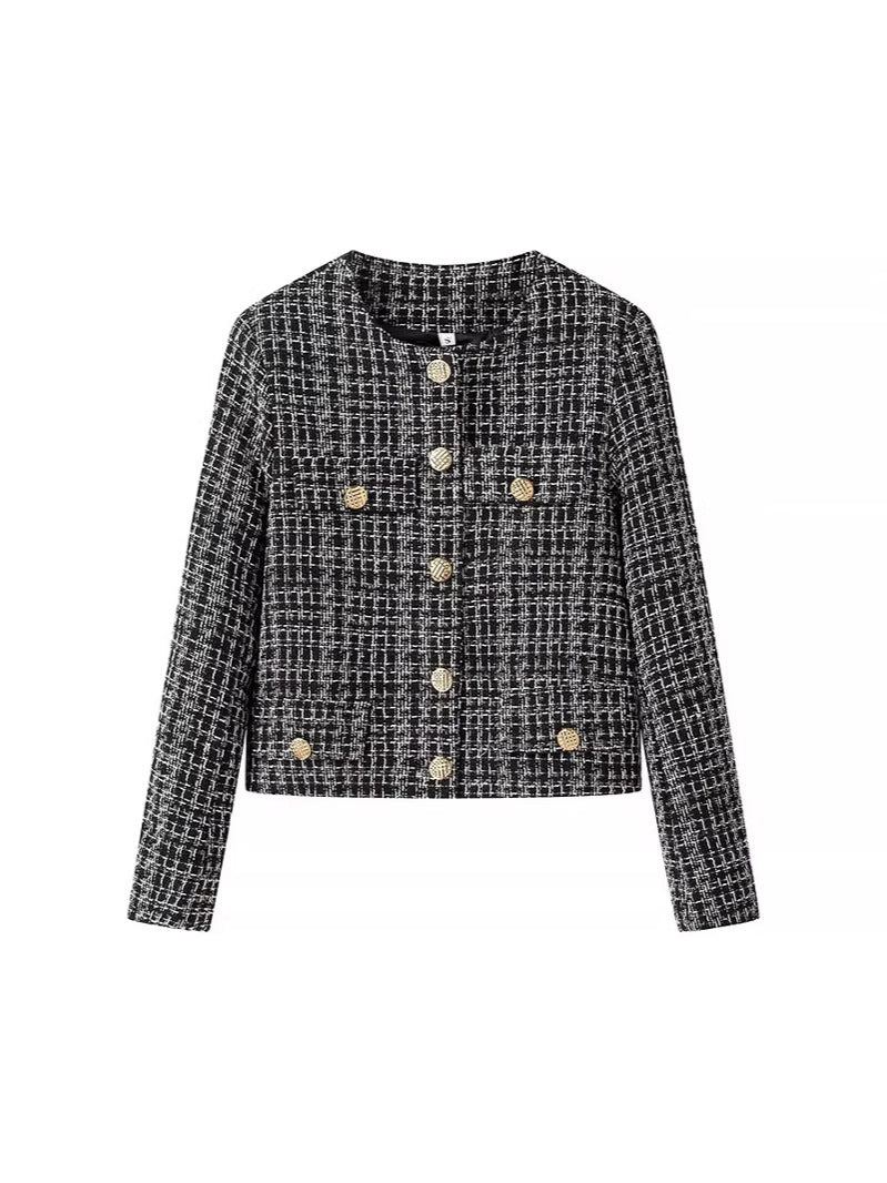 Metallic Fleck Tweed Button Front Jacket