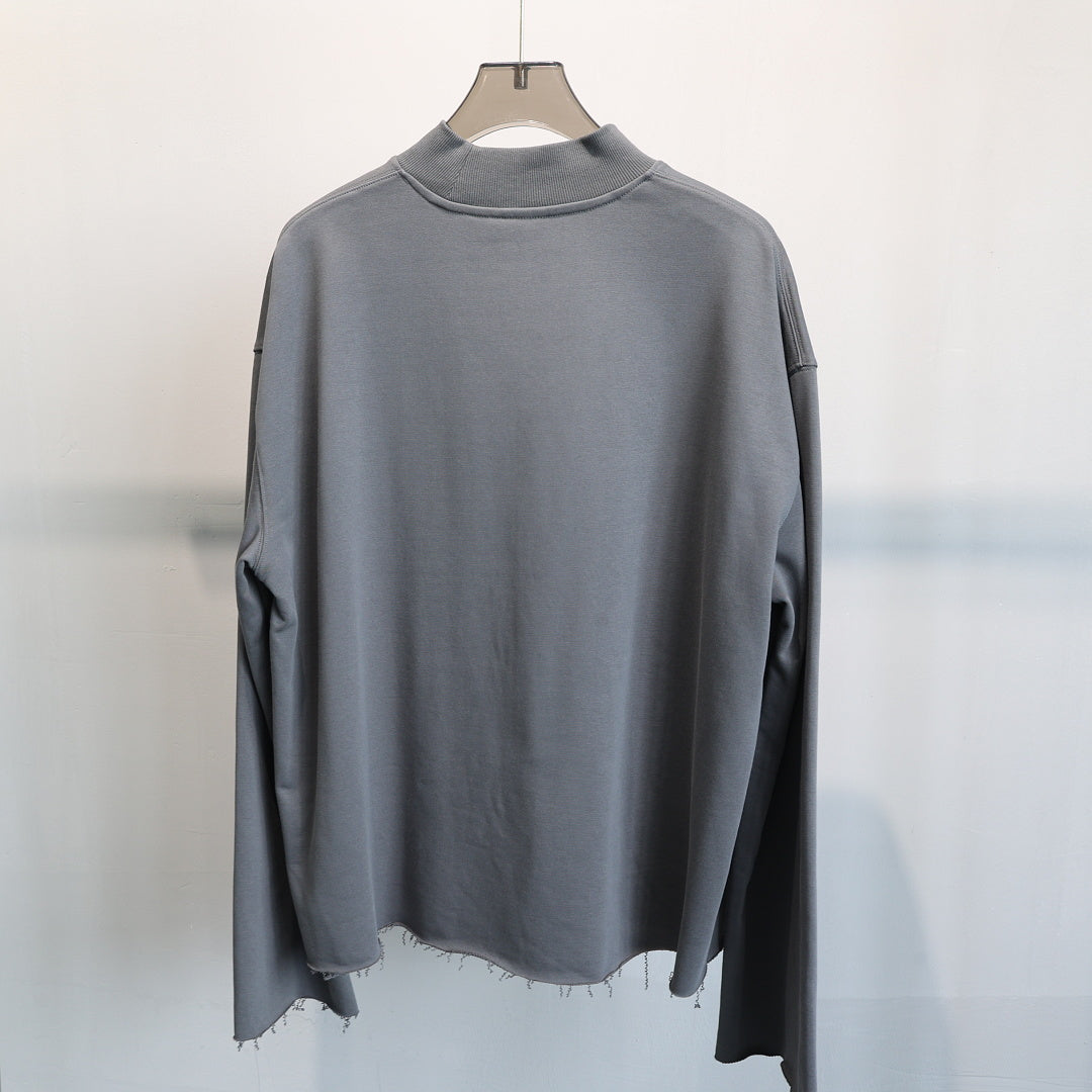 Boxy Mock Neck Sweatshirt With Raw Hem - Charcoal - 1