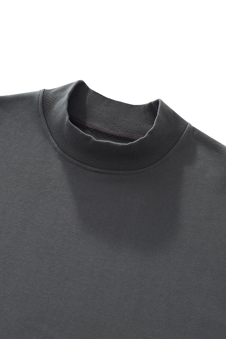 Boxy Mock Neck Sweatshirt With Raw Hem - Charcoal - 10