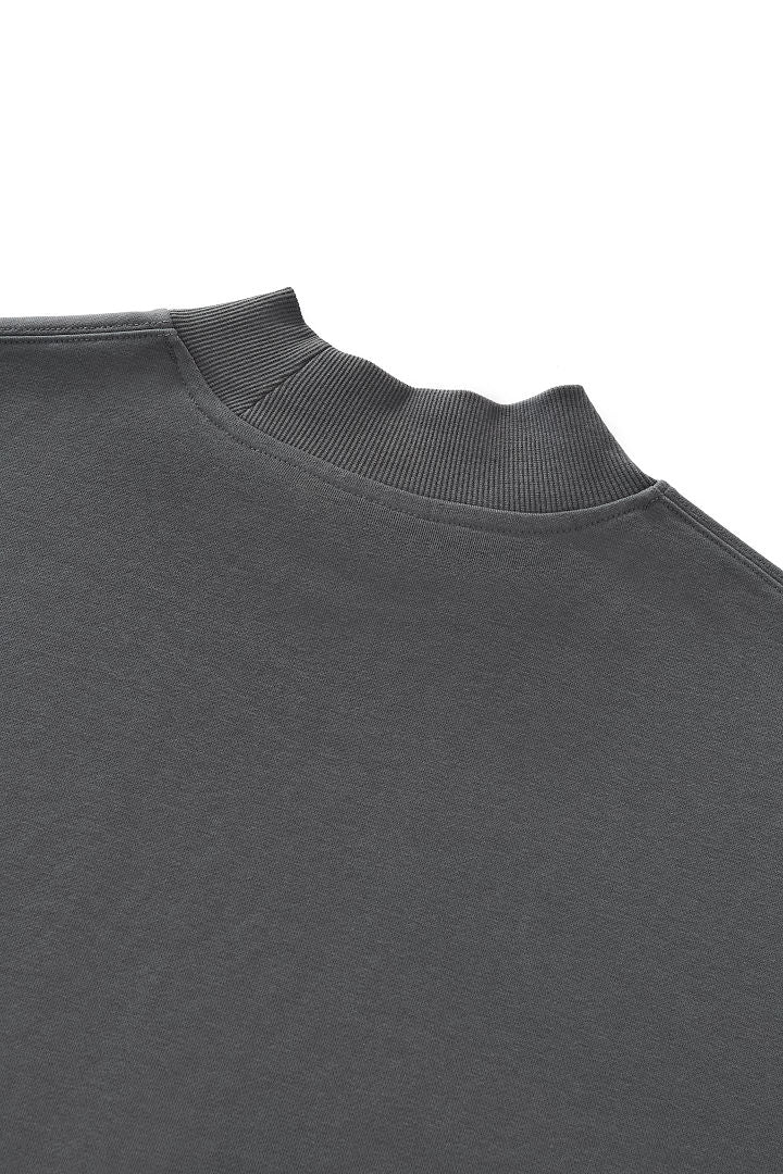 Boxy Mock Neck Sweatshirt With Raw Hem - Charcoal - 17