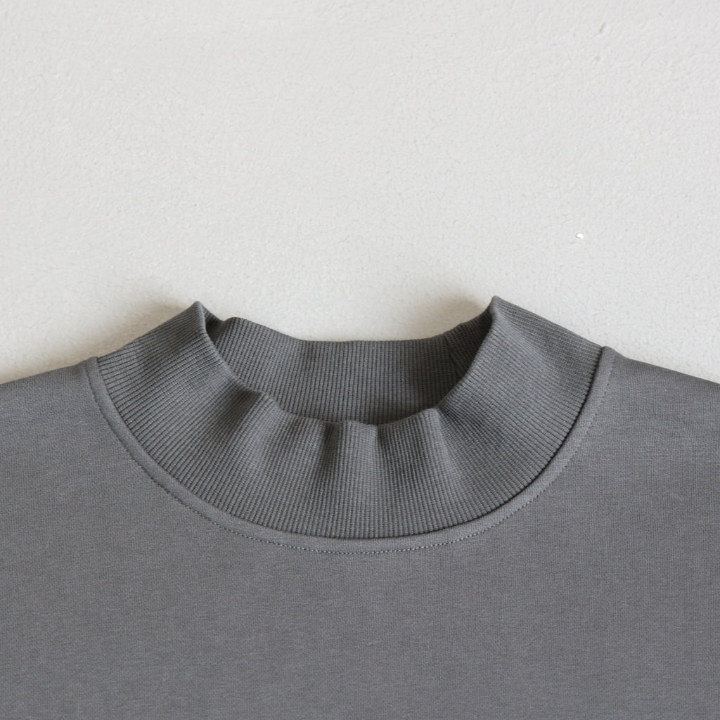 Boxy Mock Neck Sweatshirt With Raw Hem - Charcoal - 2