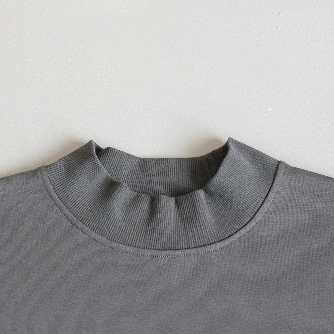 Boxy Mock Neck Sweatshirt With Raw Hem - Charcoal - 2