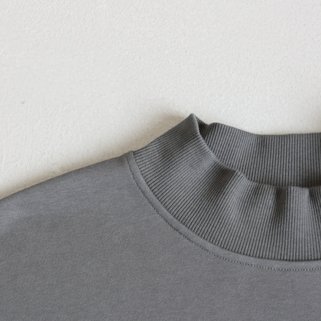 Boxy Mock Neck Sweatshirt With Raw Hem - Charcoal - 3