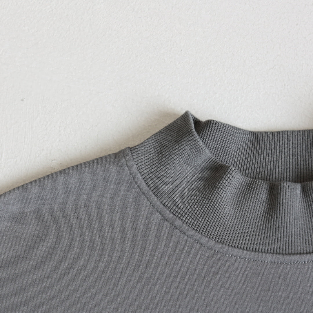 Boxy Mock Neck Sweatshirt With Raw Hem - Charcoal - 3