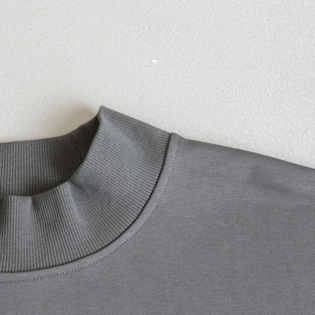 Boxy Mock Neck Sweatshirt With Raw Hem - Charcoal - 4