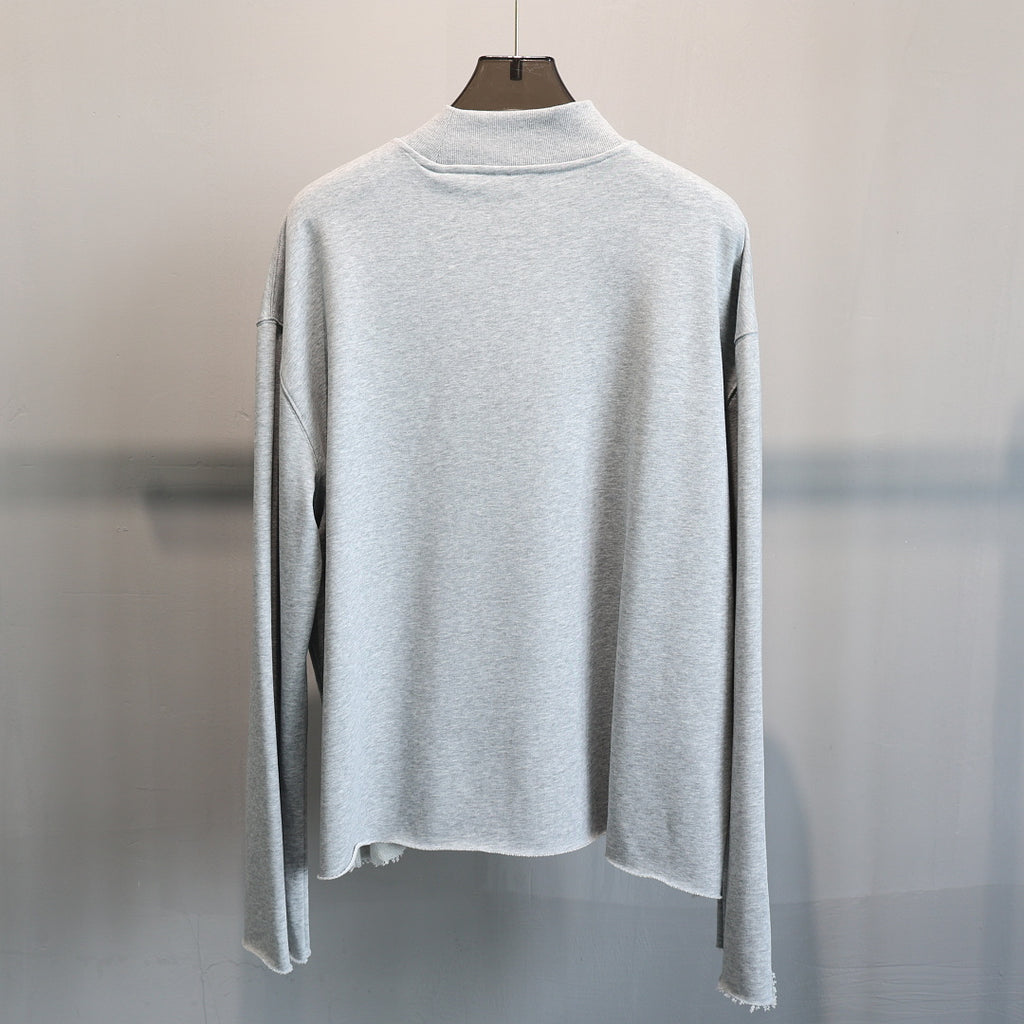 Boxy Mock Neck Sweatshirt With Raw Hem - Grey - 1