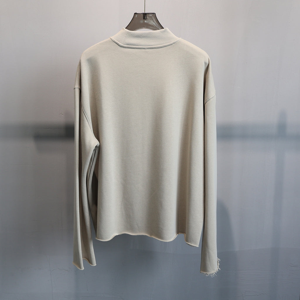 Boxy Mock Neck Sweatshirt With Raw Hem - Khaki - 2