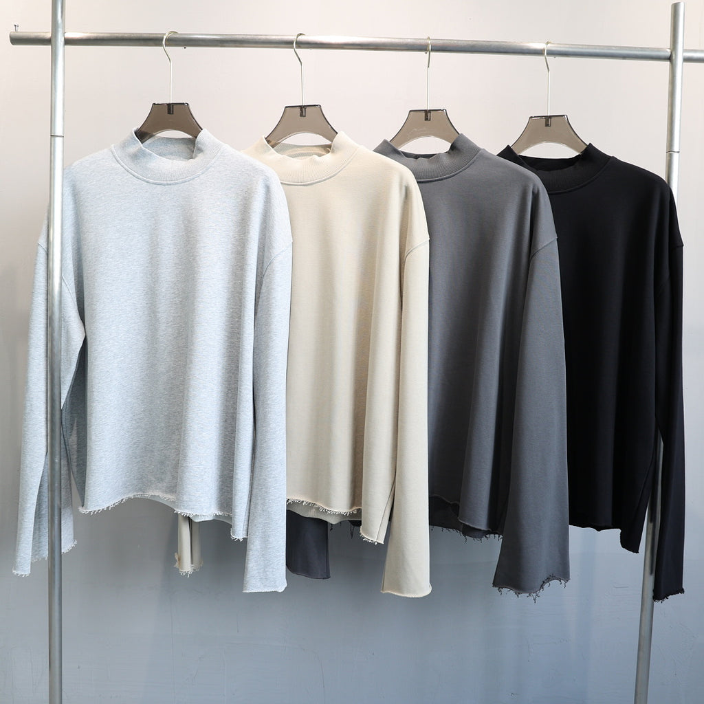 Boxy Mock Neck Sweatshirt With Raw Hem