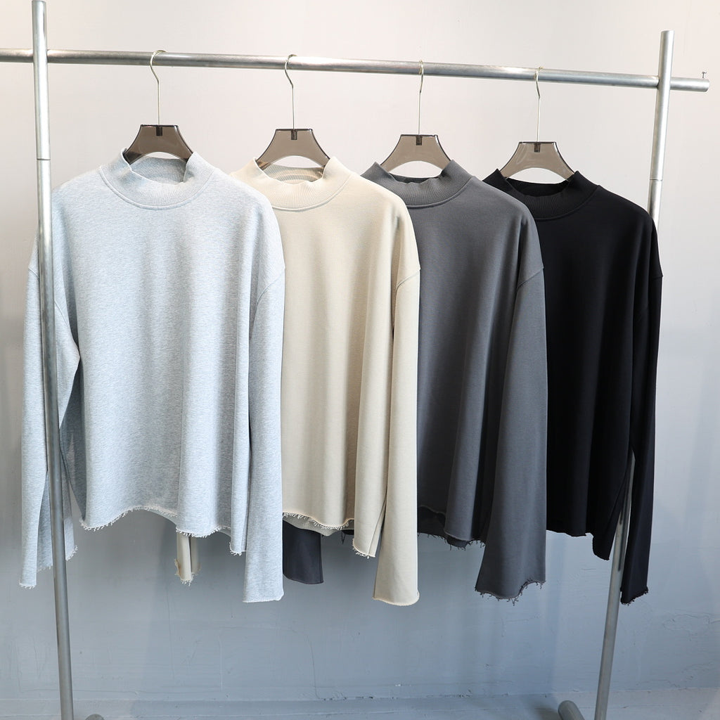 Boxy Mock Neck Sweatshirt With Raw Hem - view 1