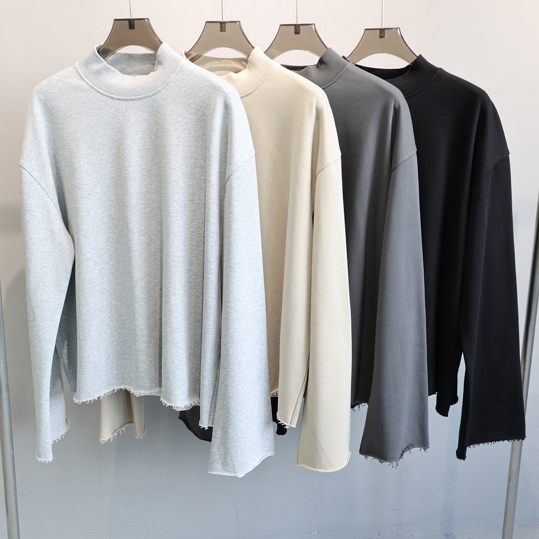 Boxy Mock Neck Sweatshirt With Raw Hem - view 6