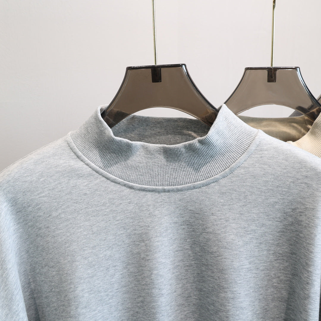 Boxy Mock Neck Sweatshirt With Raw Hem - view 7