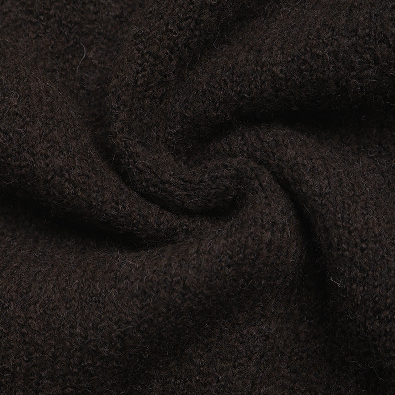 Coffee Brown Fuzzy Knit Balloon Sleeve Wrap Cardigan - Coffee_Brown - 4