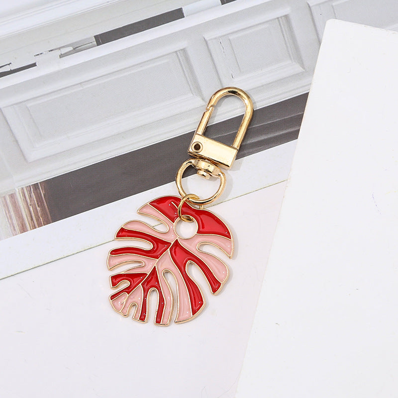 Enamel Monstera Leaf Charm Keychain - Color_1