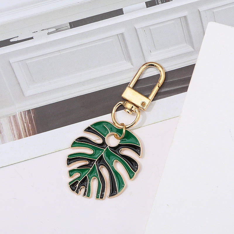 Enamel Monstera Leaf Charm Keychain - Color_3