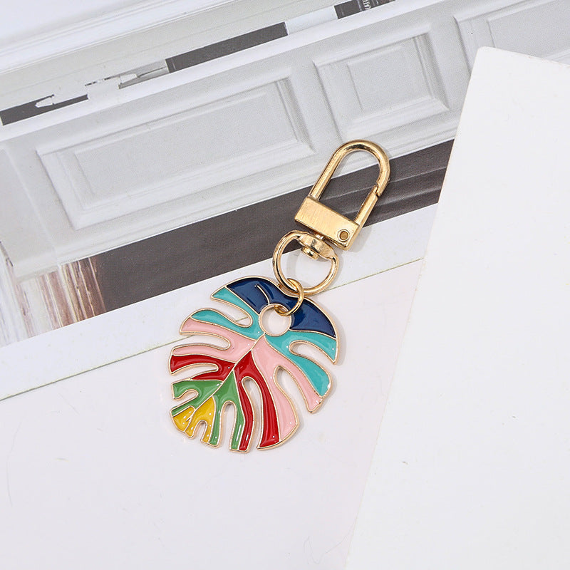 Enamel Monstera Leaf Charm Keychain - Color_4