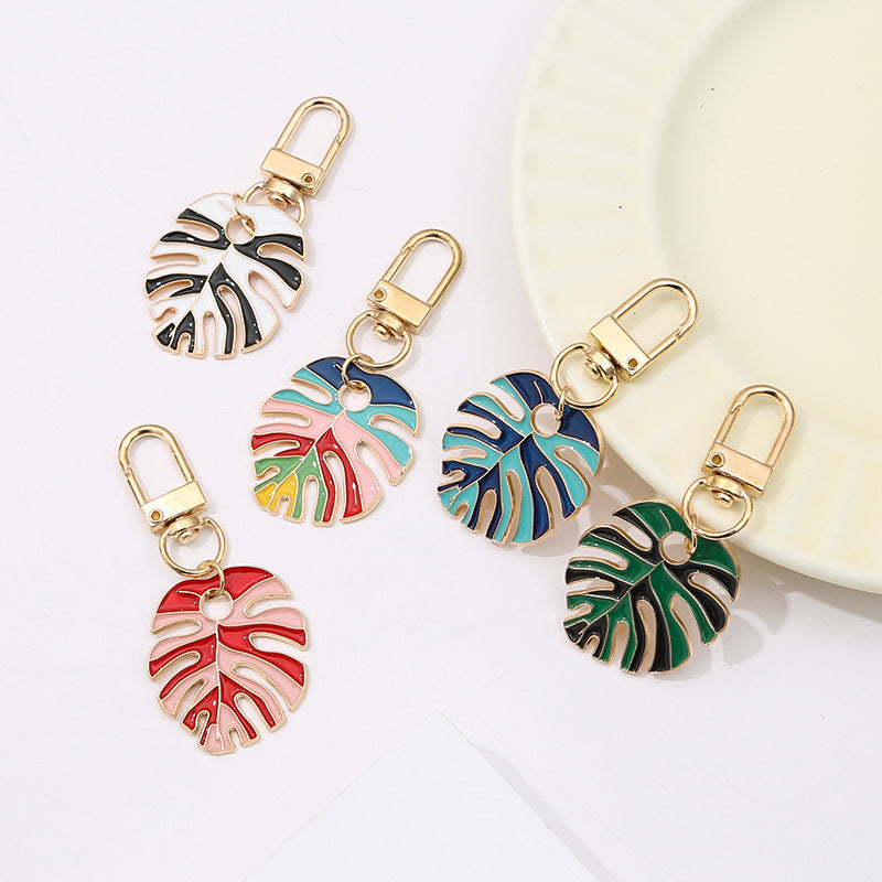 Enamel Monstera Leaf Charm Keychain