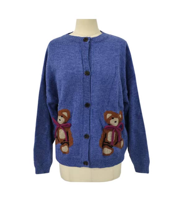 Bear Motif Chunky Knit Button Cardigan