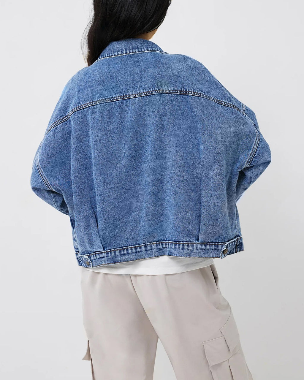 Oversized Drop Shoulder Denim Jacket - Blue - 3